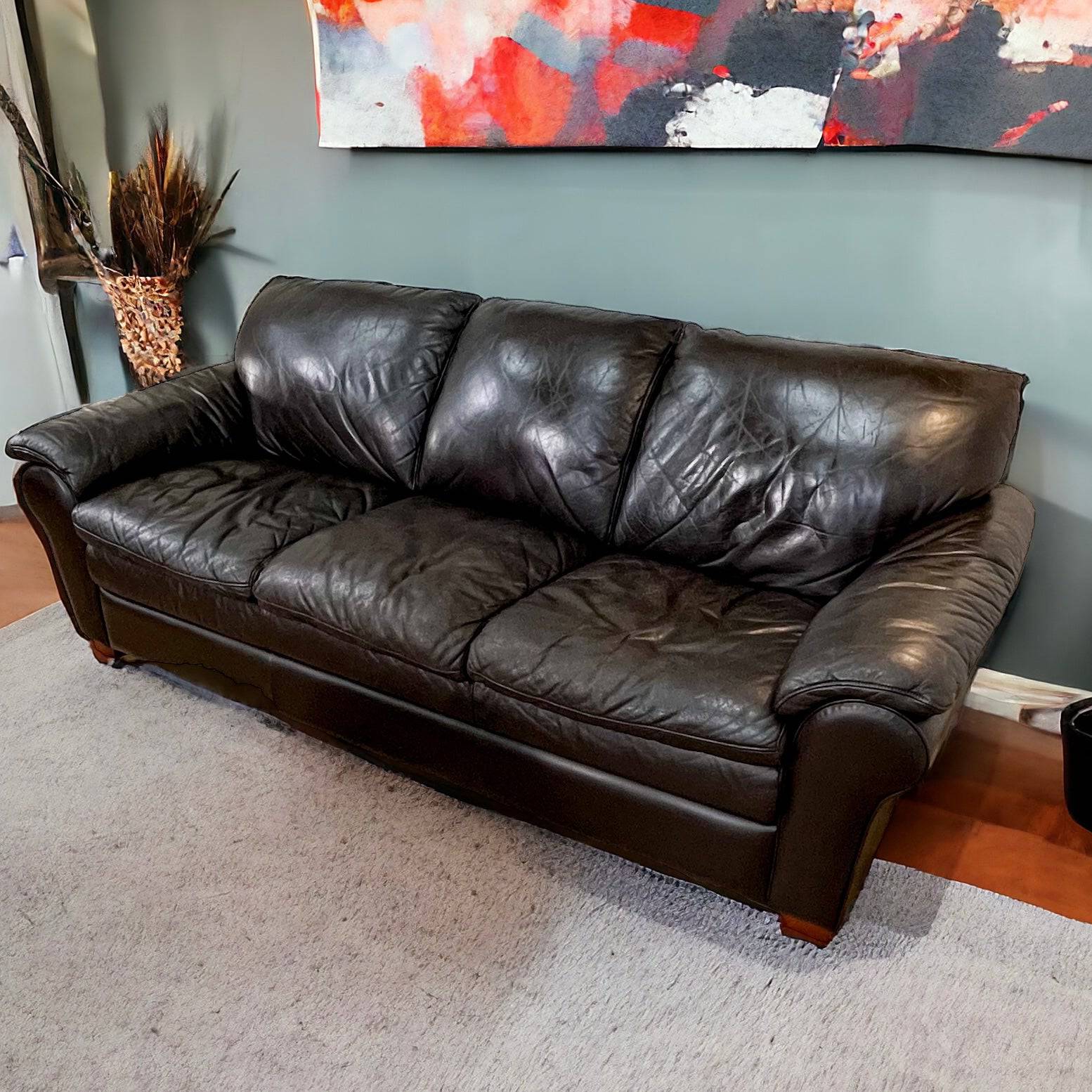 Hogan Leather 3-seat Couch w/Full Grain Leather - Pull Up A Couch