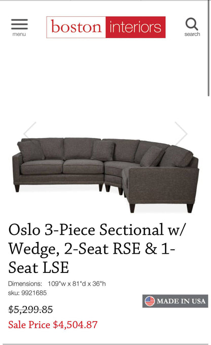 Rowe Oslo 3pc Corner Sectional w/Wedge - Pull Up A Couch