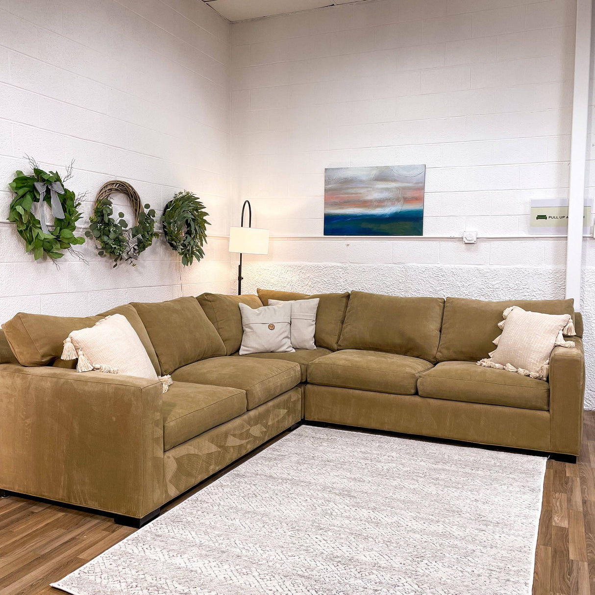 Tan Crate & Barrel Axis3, 3pc Sectional - Pull Up A Couch