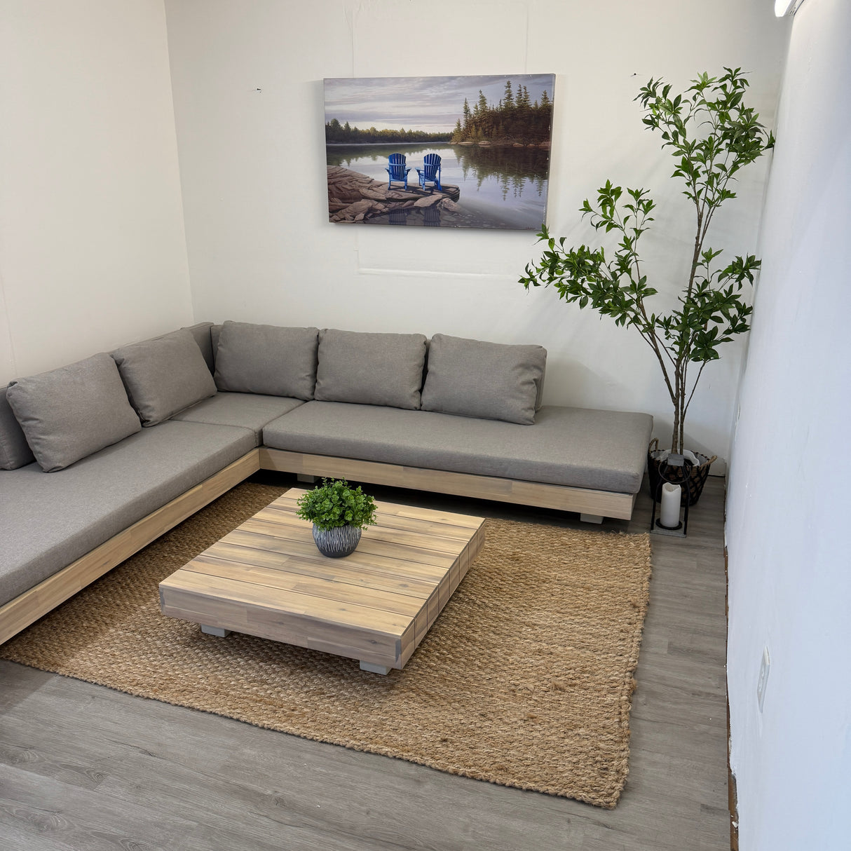 Outdoor Lubek MCM-Style Corner Sectional + Table / Cover (Beach Sand)