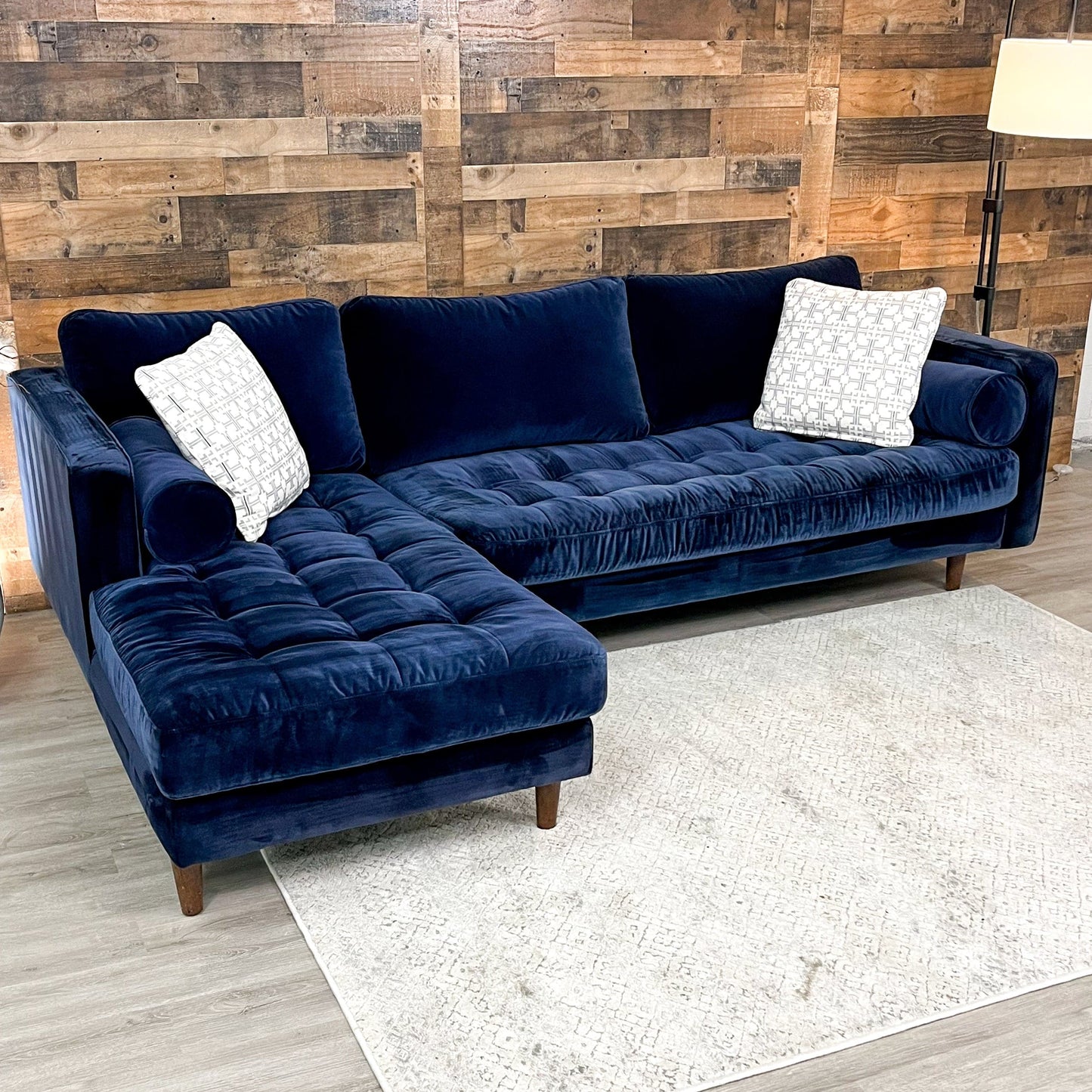 Article Sven Blue Velvet 2pc Sectional w/Chaise - Pull Up A Couch