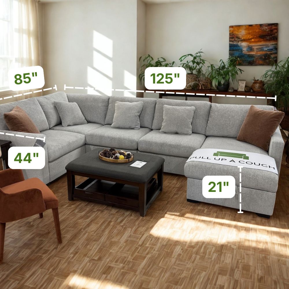Ashley Furniture Haven 5-piece sectional with chaise showcasing plush fabric upholstery and modern modular design.