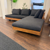 Right-facing outdoor sectional in slate gray with plush cushions, designed for comfortable outdoor seating by Article.