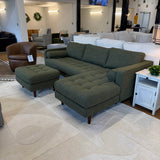 Tufted Sectional w/ Chaise + Ottoman (Fir Green)
