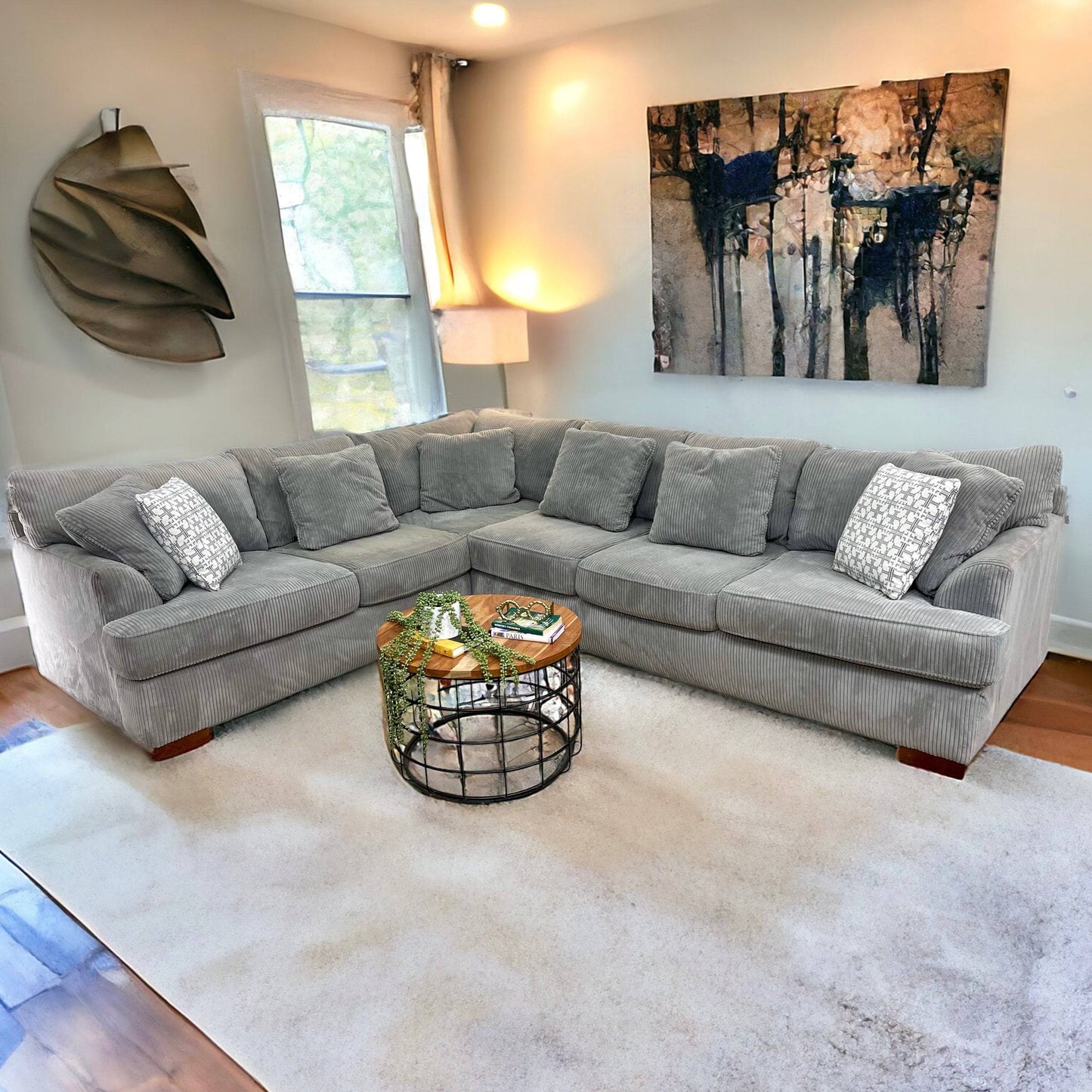 Large Gray 2pc Sectional w/Corduroy Fabric - Pull Up A Couch