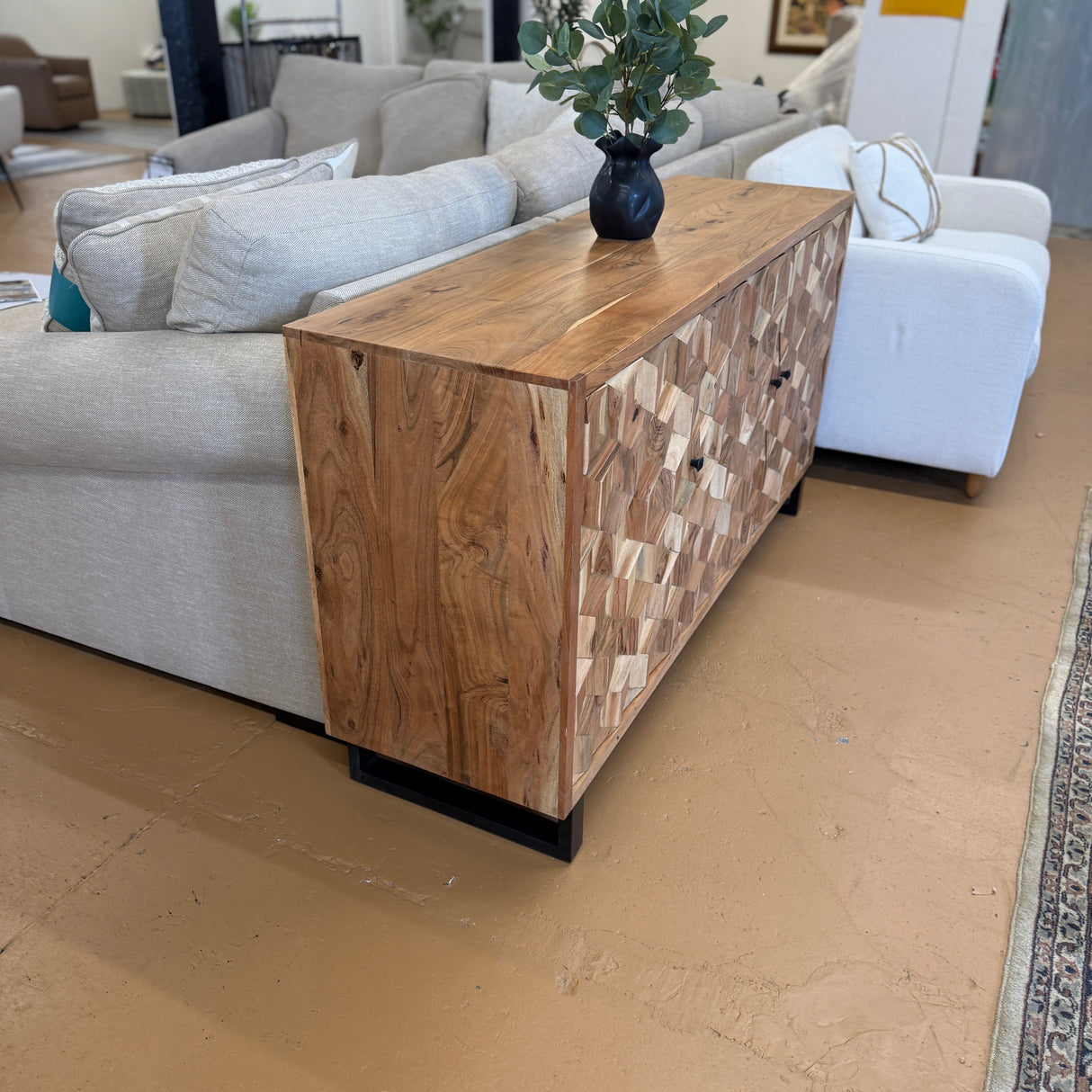 Pull Up A Couch Linwood Accent Cabinet with wood finish and sleek design, featuring storage drawers and doors.