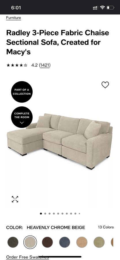 Macy’s Radley 3pc Modular Sectional - Pull Up A Couch