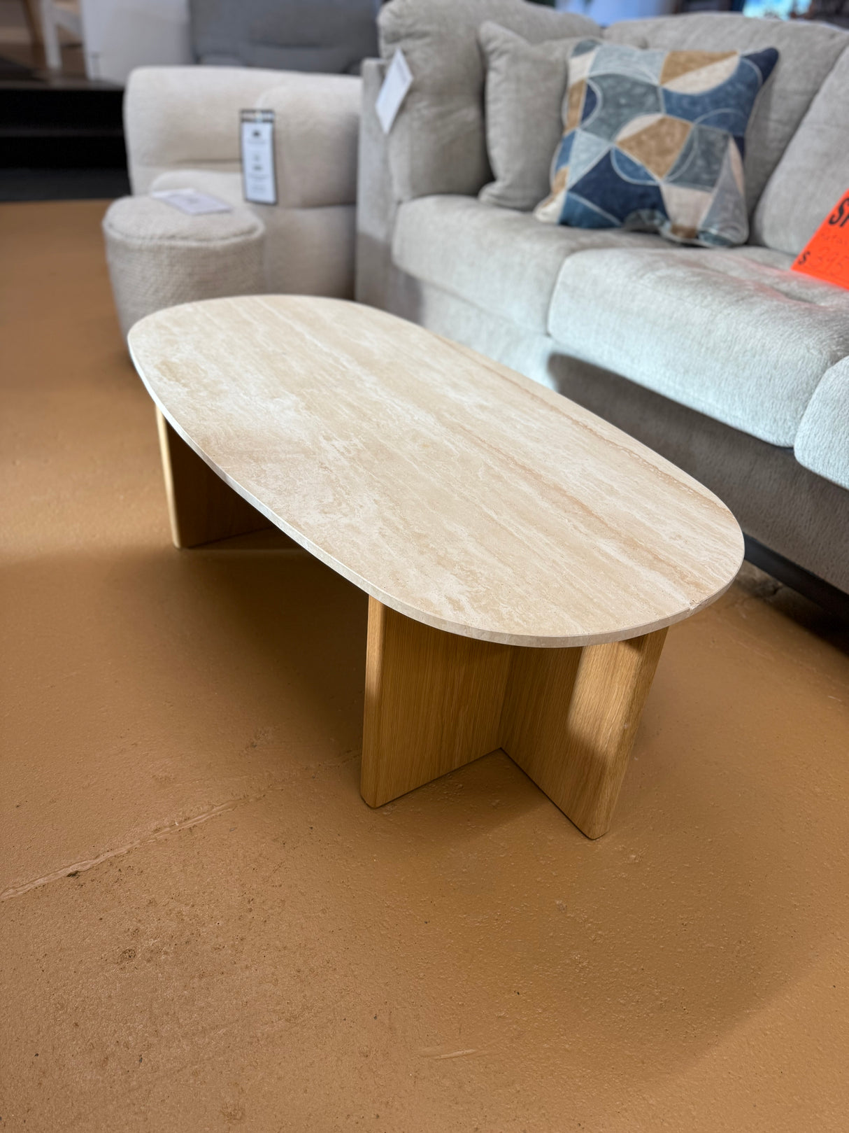 Sporo Travertine Coffee Table (Natural Oak)