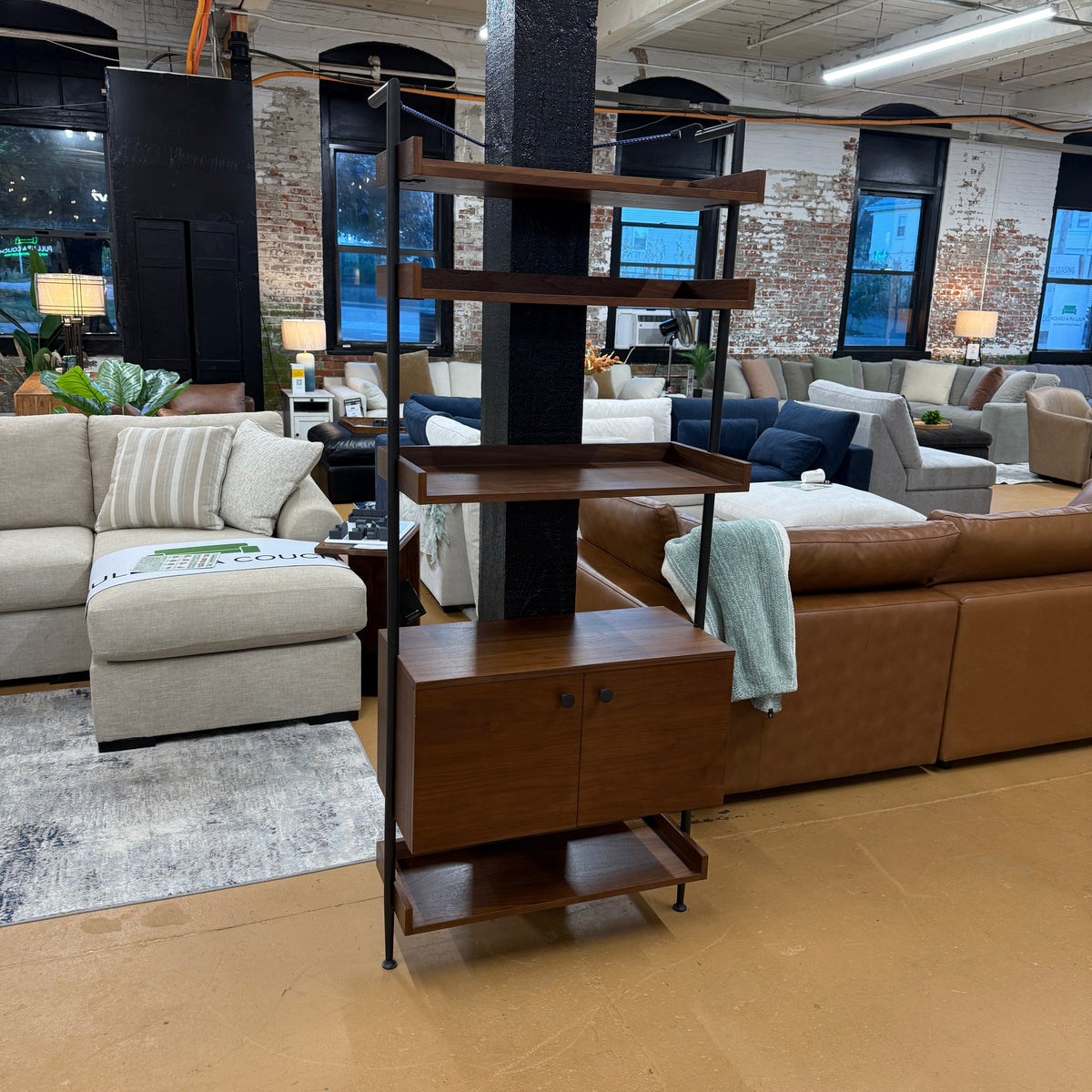 Walnut MCM shelving unit by Article, 31.25-inch bookcase with clean lines and open shelving for modern storage.