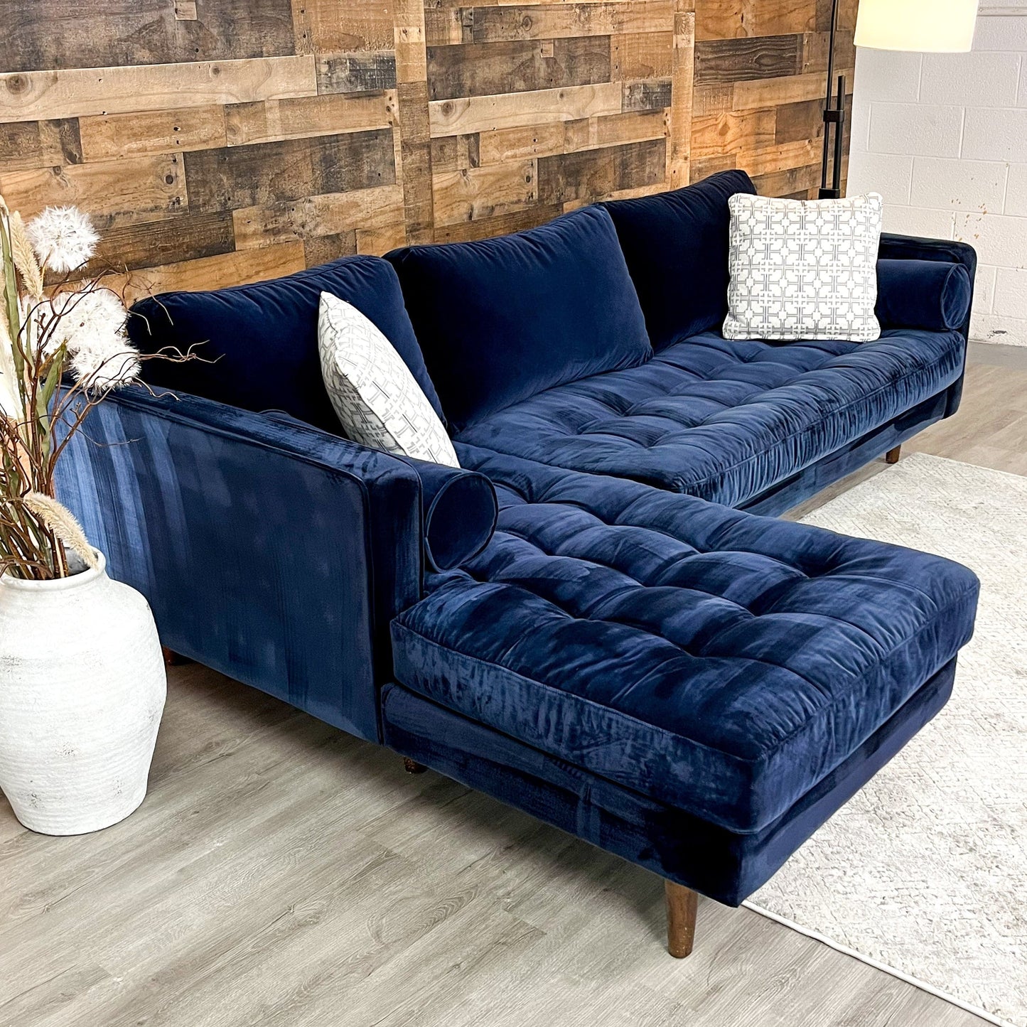 Article Sven Blue Velvet 2pc Sectional w/Chaise - Pull Up A Couch