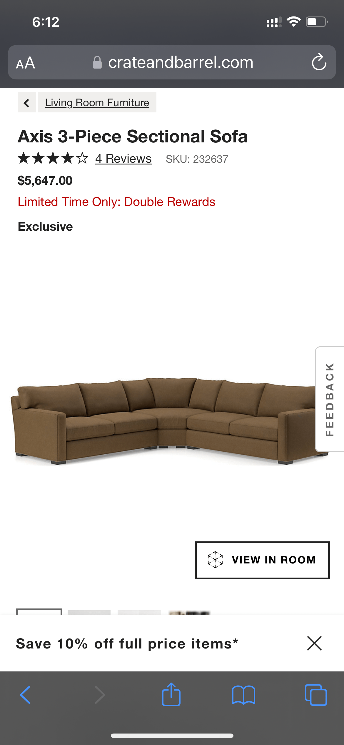 Crate & Barrel Axis3, 3pc Sectional w/Wedge - Pull Up A Couch