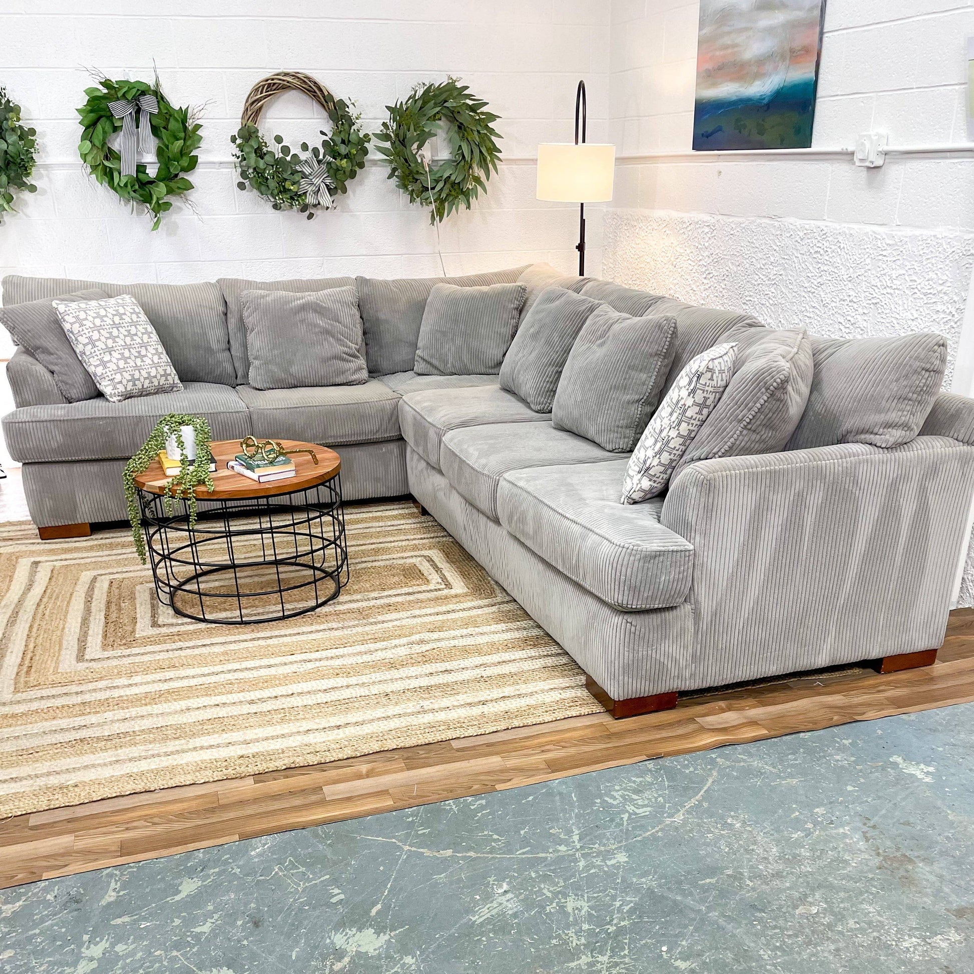 Large Gray 2pc Sectional w/Corduroy Fabric - Pull Up A Couch