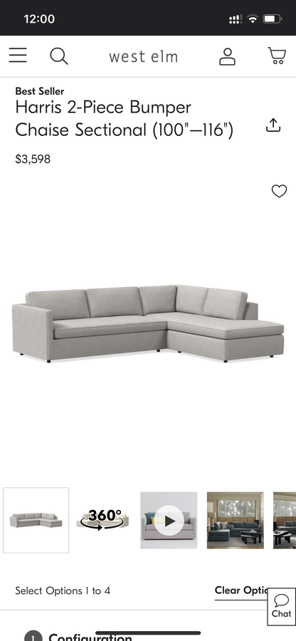 West Elm Harris 2pc Sectional w/Bumper Chaise - Pull Up A Couch