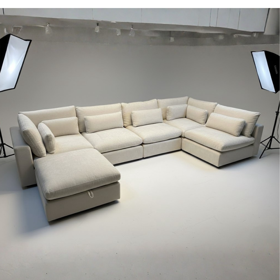 Serenity Cloud - "WestElm-Like" Sectional w/Performance Fabric and Storage Ottoman