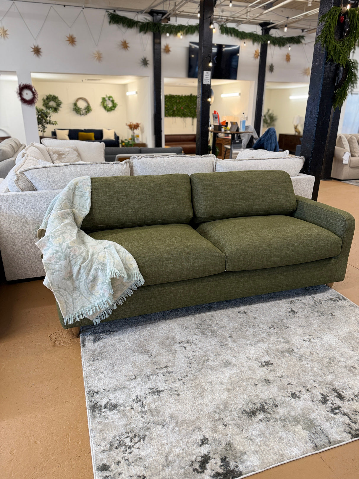 92" MCM Sofa (Napa Moss/Natural Oak) - Pull Up A Couch