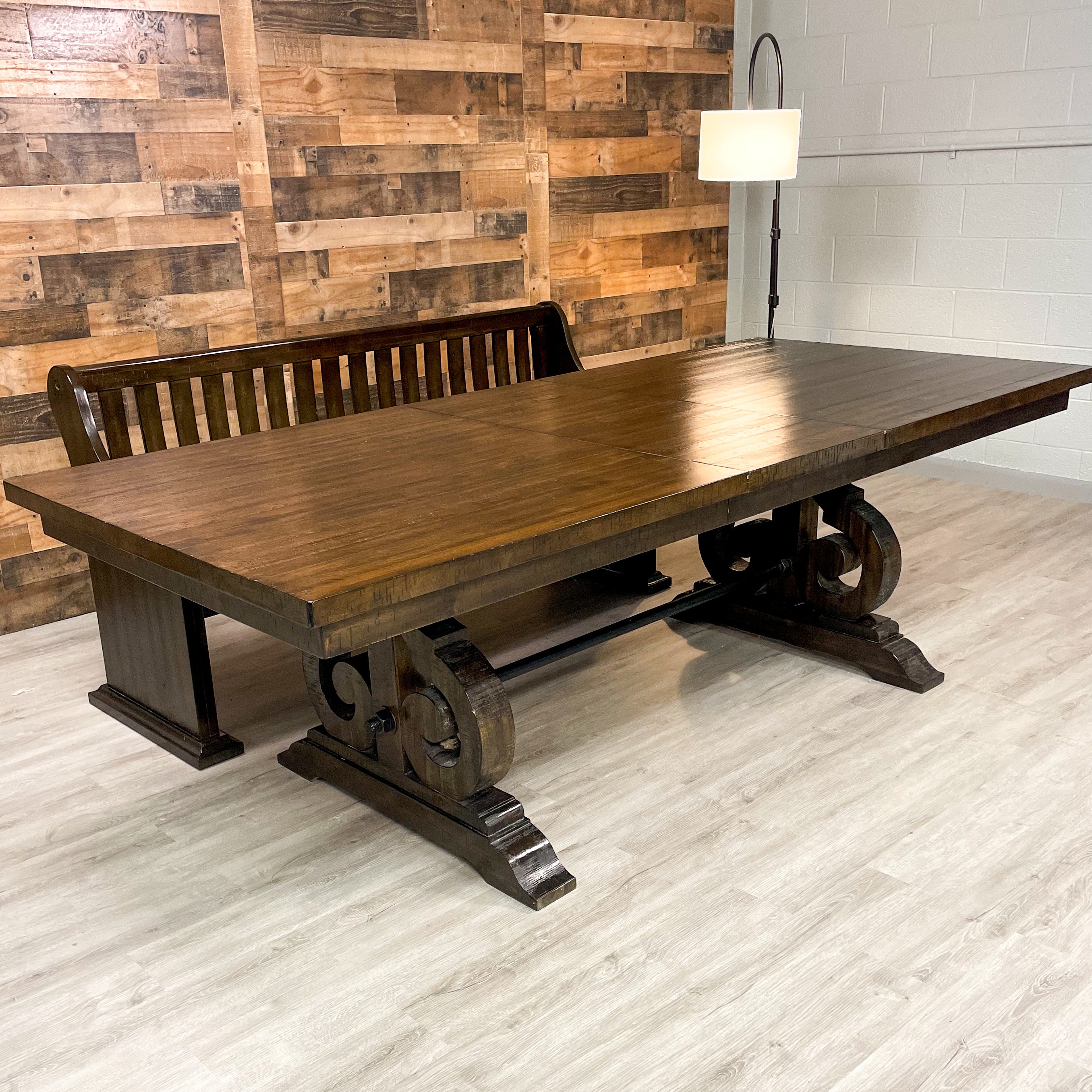 Solid Wood Dining Table w/Expansion Leaf and Bench