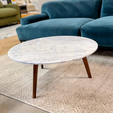 Round Coffee Table w/ Walnut Legs (Marble) - Pull Up A Couch
