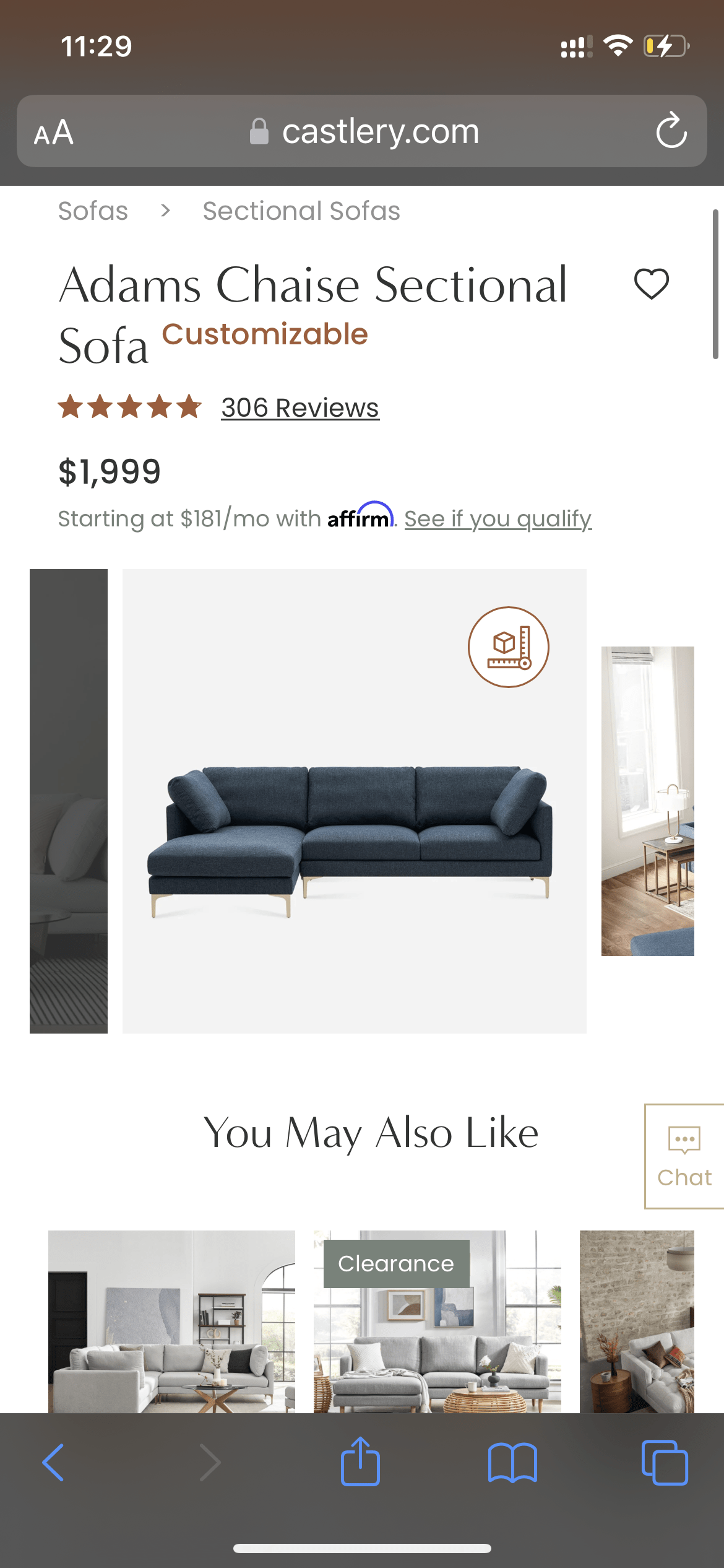 Castlery Adams 2pc Sectional w/Chaise (Navy Blue) - Pull Up A Couch