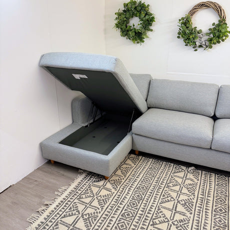 114" Sleeper Sectional w/ Storage Chaise (Silver Light Blue) - Pull Up A Couch