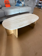 Sporo Travertine Coffee Table (Natural Oak)