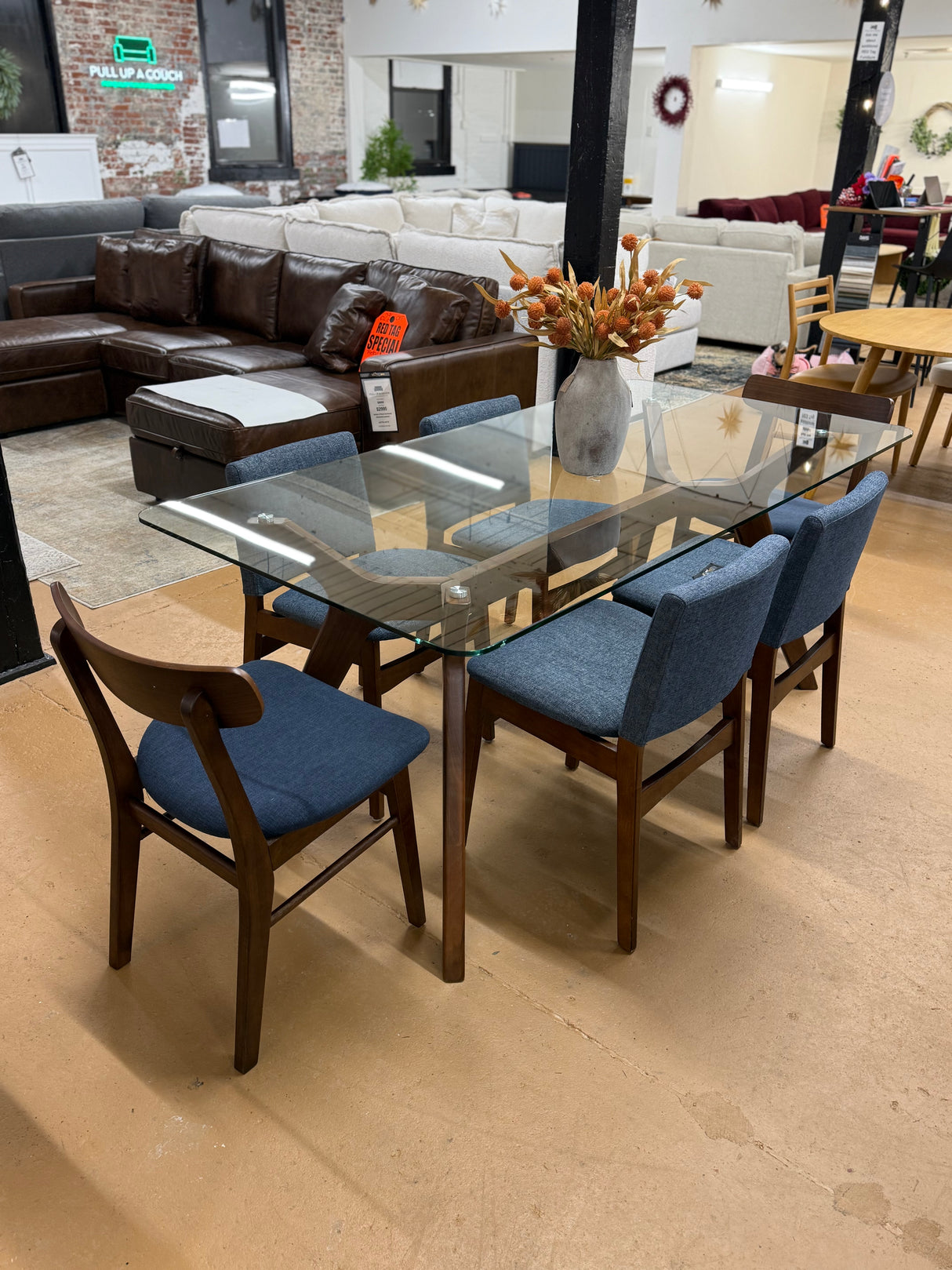 71" Rectangular Glass-Top Dining Table (Walnut) - Pull Up A Couch