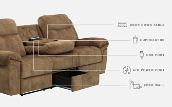 Huddle-Up Reclining Sofa with Drop Down Table - Pull Up A Couch