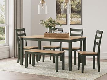 Gesthaven Dining Table with 4 Chairs and Bench (Set of 6) - Pull Up A Couch