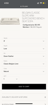 Restoration Hardware 8ft Luxe Slip Cover Bench Sofa w/Belgian Linen - Pull Up A Couch