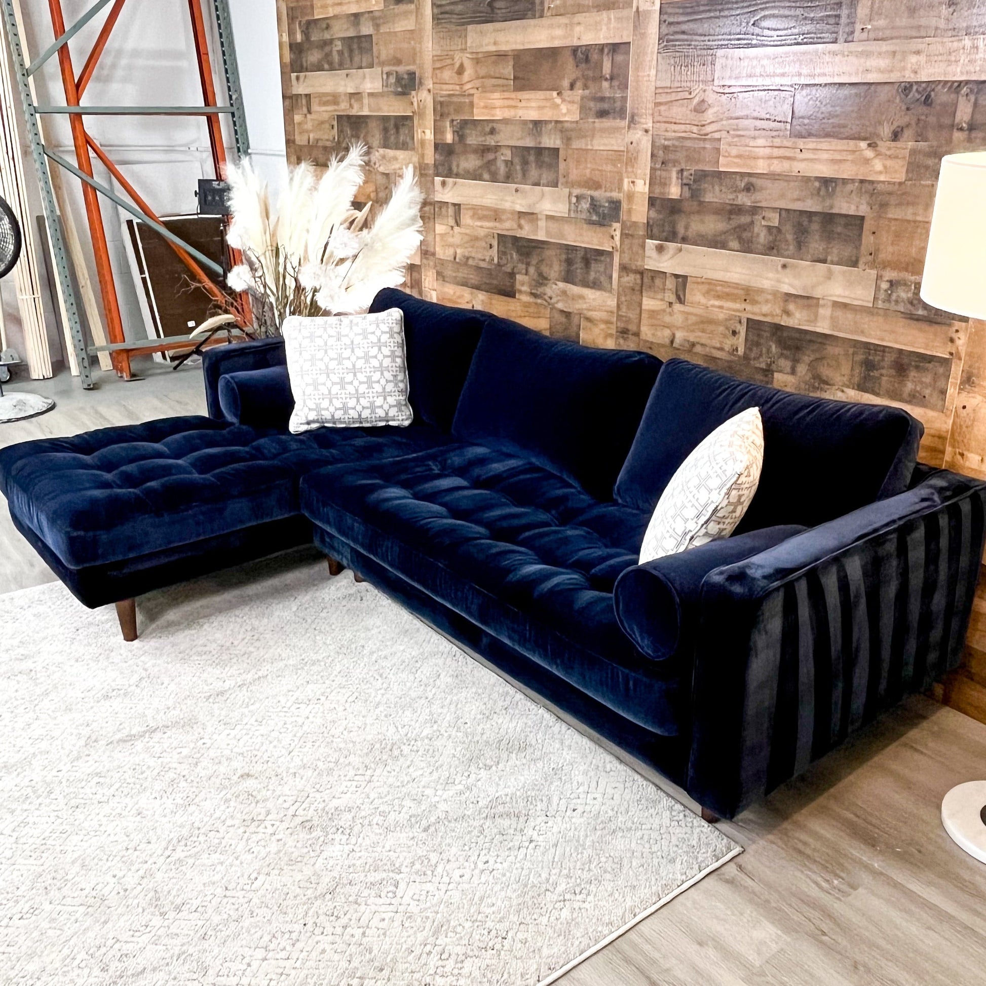 Article Sven Blue Velvet 2pc Sectional w/Chaise - Pull Up A Couch