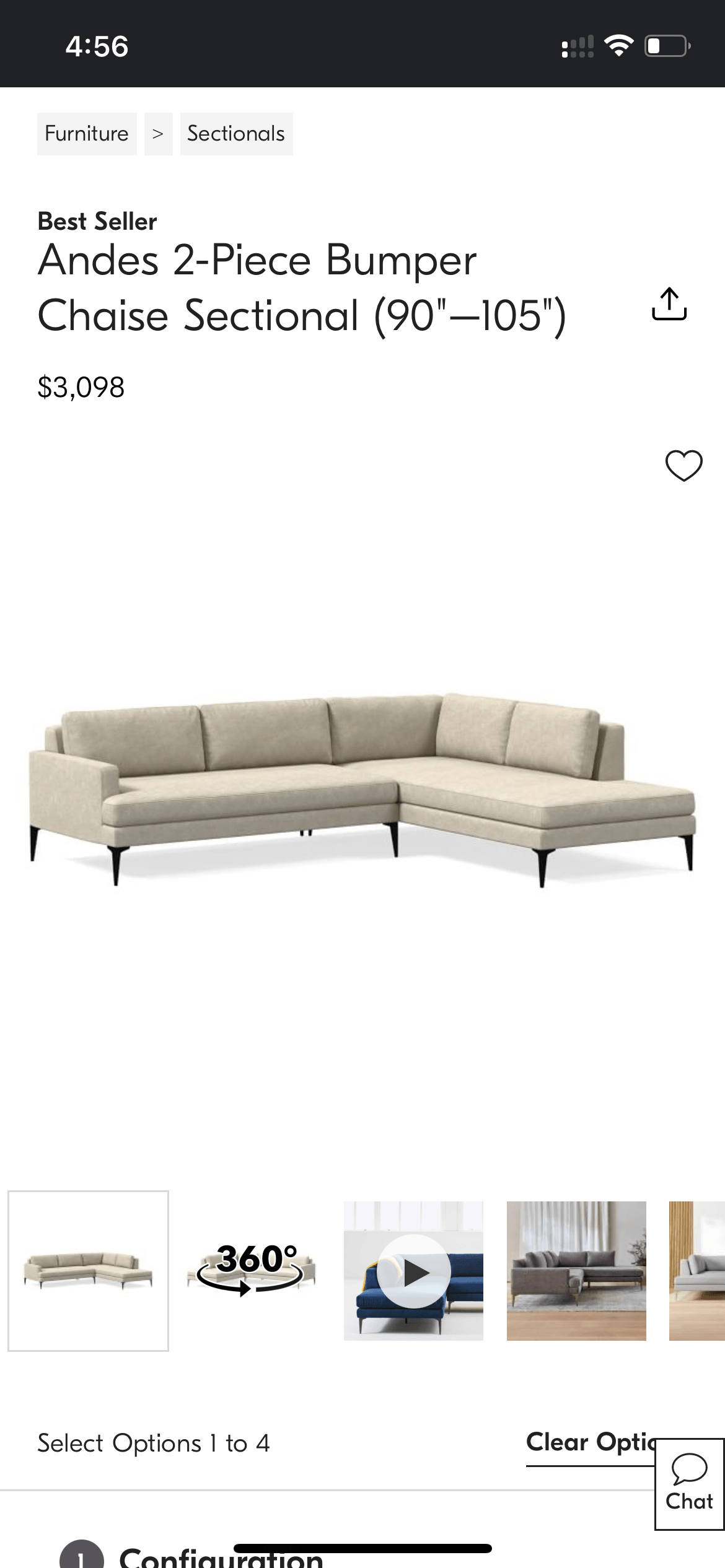 West Elm Andes 2pc Sectional w/Bumper Chaise - Pull Up A Couch