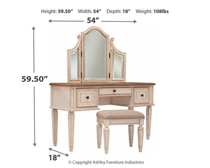 Realyn Vanity and Mirror with Stool