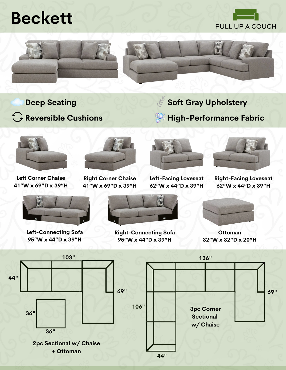 Beckett 2-piece sectional with chaise by Ashley Furniture, showing the front view of the beige fabric sofa set.