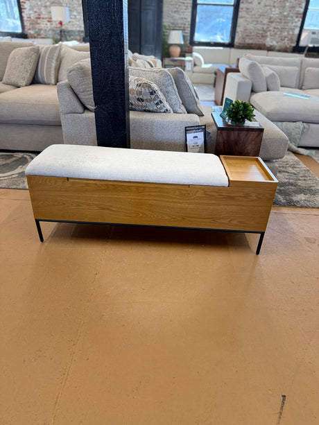 53" MCM-Style Bench (Oak/Everest Gray) - Pull Up A Couch