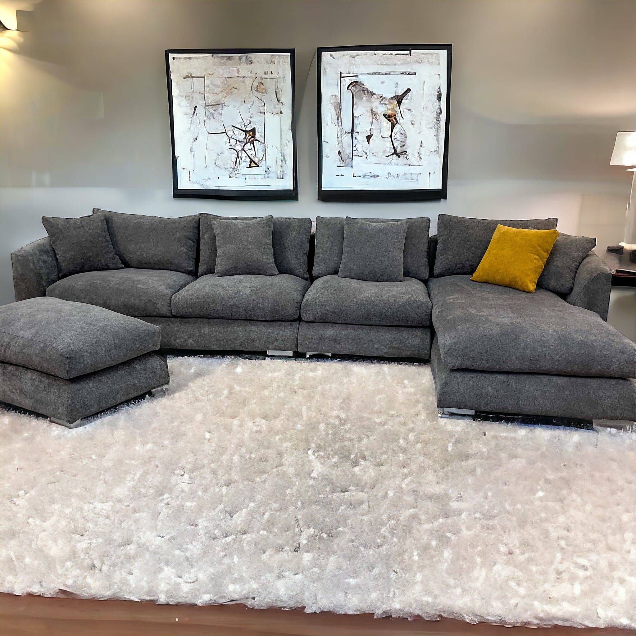 Mario Capasa Feathers Sectional w/Right facing chaise and Ottoman