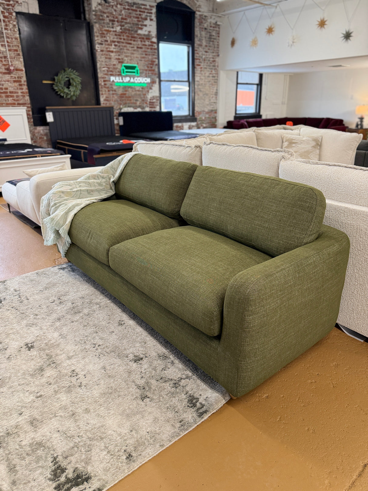 92" MCM Sofa (Napa Moss/Natural Oak) - Pull Up A Couch