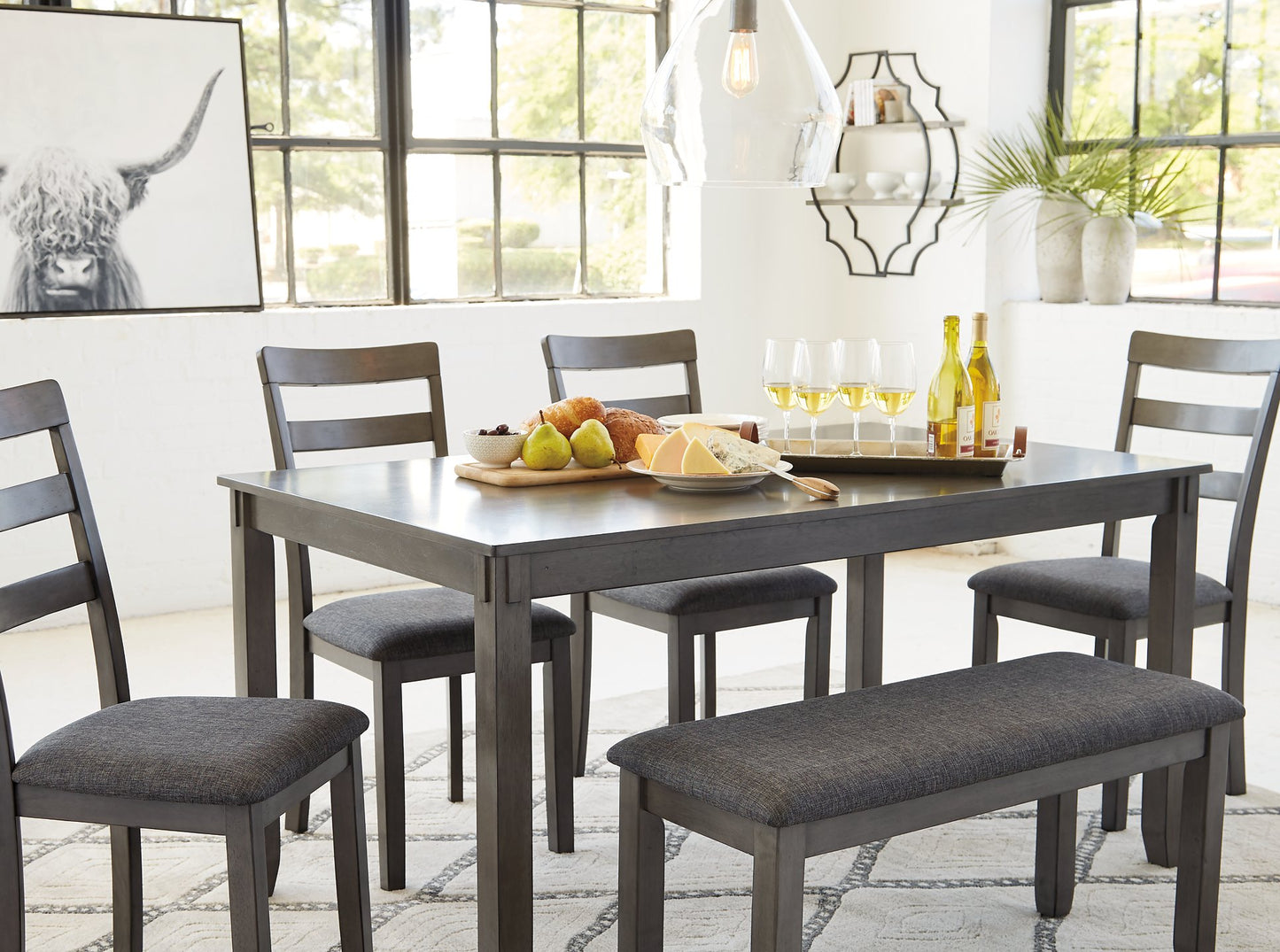 Bridson Dining Table and Chairs with Bench (Set of 6) - Pull Up A Couch