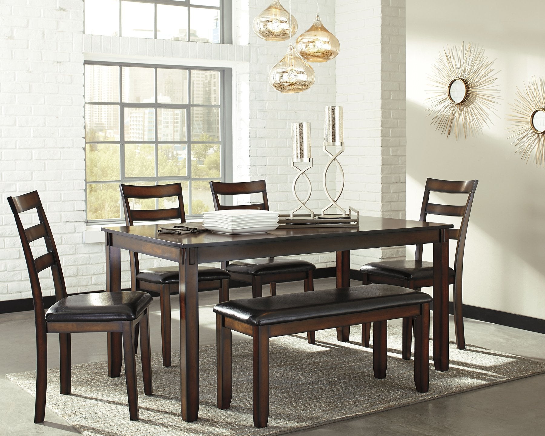 Coviar Dining Table and Chairs with Bench (Set of 6) - Pull Up A Couch