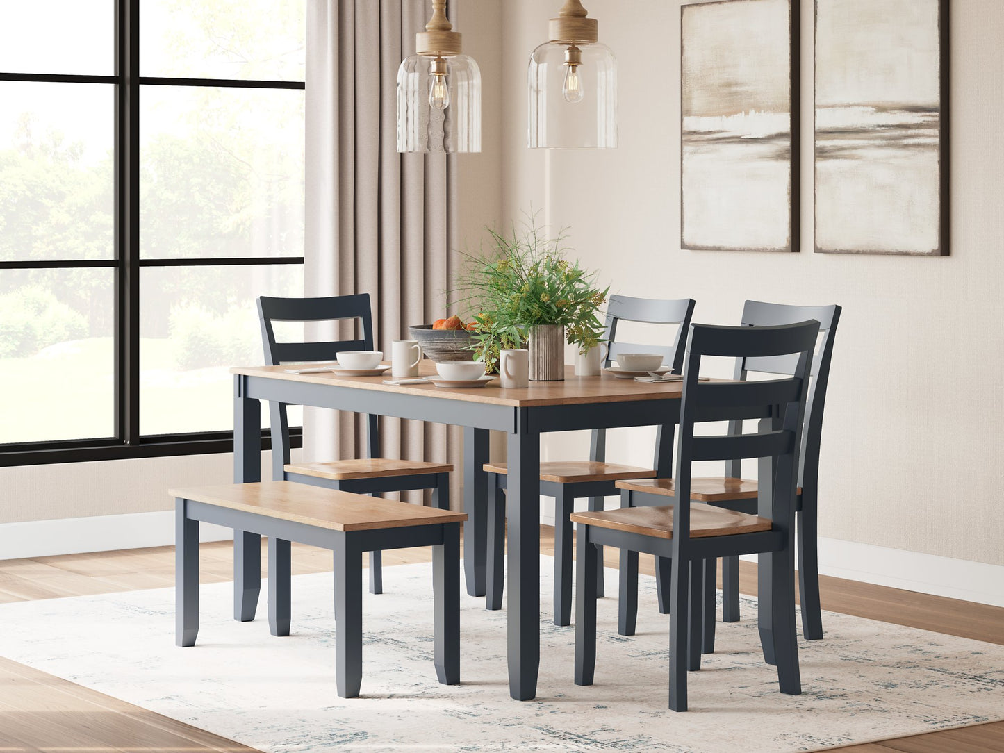 Gesthaven Dining Table with 4 Chairs and Bench (Set of 6) - Pull Up A Couch