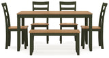 Gesthaven Dining Table with 4 Chairs and Bench (Set of 6)