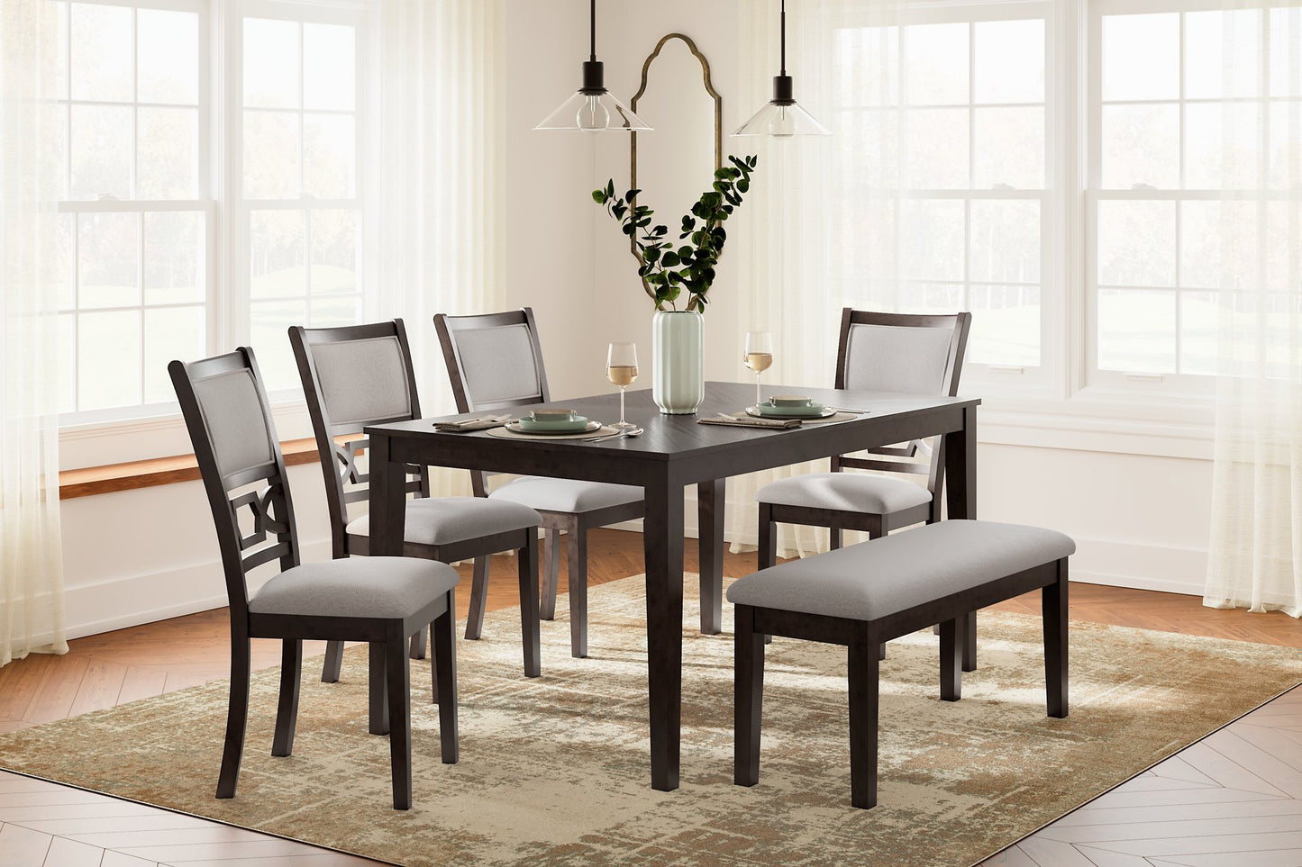 Langwest Dining Table and 4 Chairs and Bench (Set of 6) - Pull Up A Couch