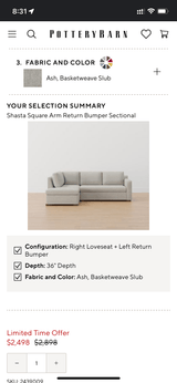 Pottery Barn Shasta 2pc Sectional w/ Bumper Chaise - Pull Up A Couch