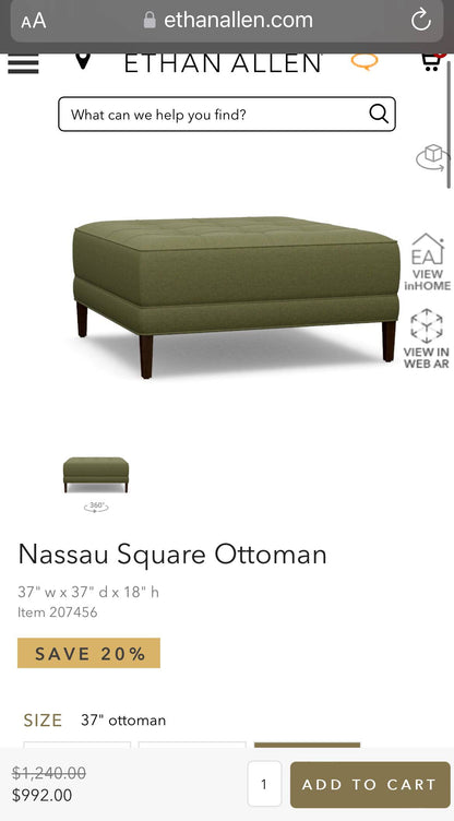 Ethan Allen Nassau Square Tufted Ottoman - Pull Up A Couch