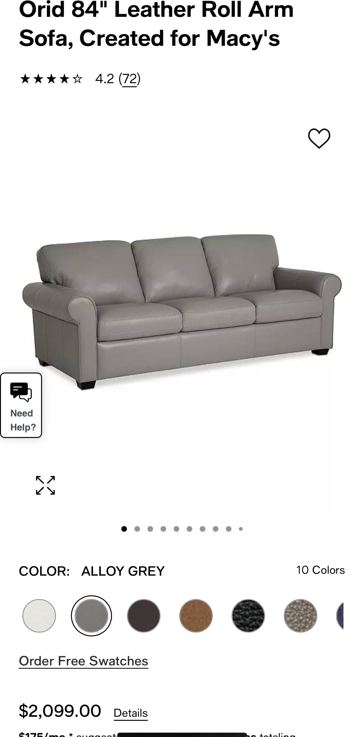 Macy’s Gray 3-Seat Real Leather Sofa - Pull Up A Couch