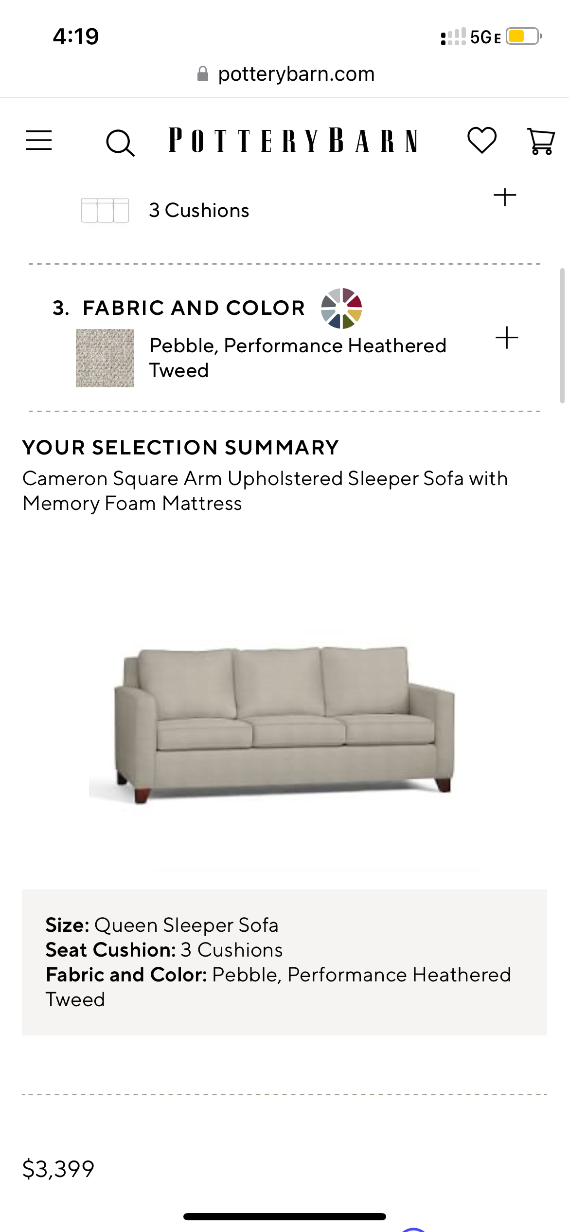 Pottery Barn sofa with Queen Sleeper Bed