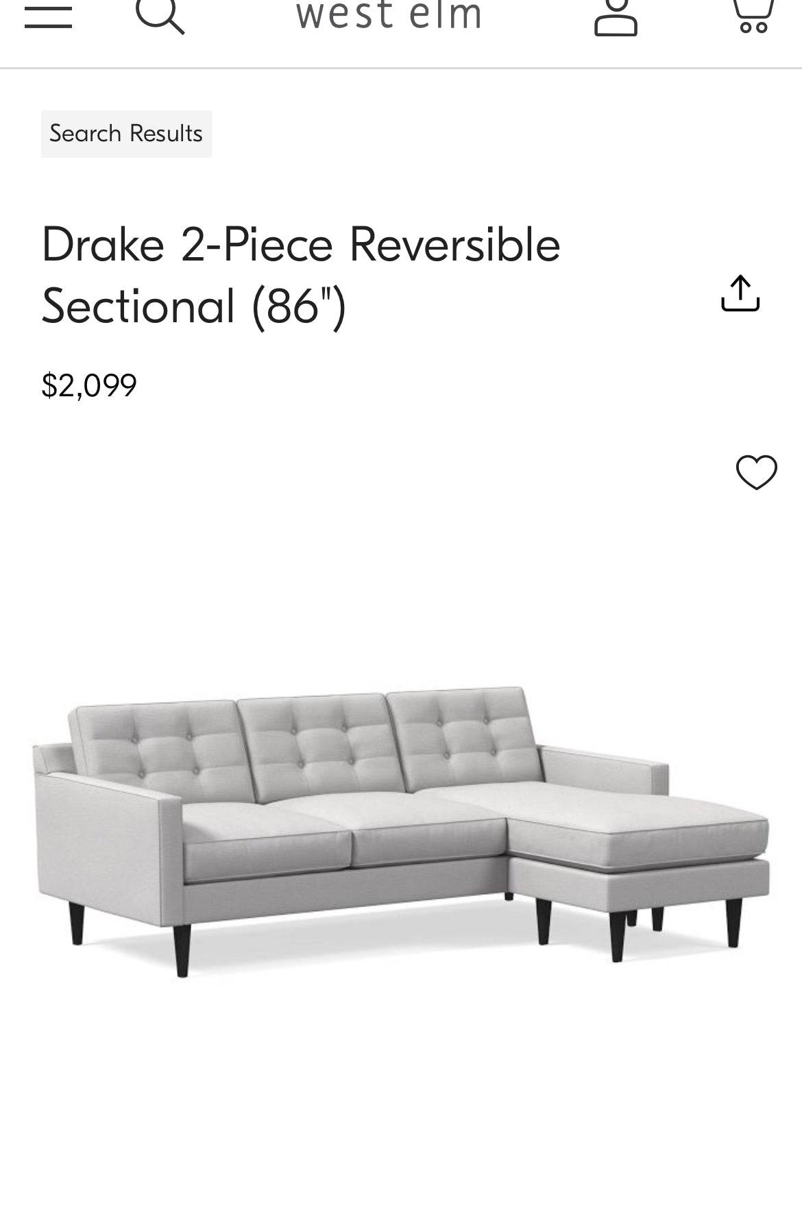 West Elm Drake w/ Reversible Chaise - Pull Up A Couch