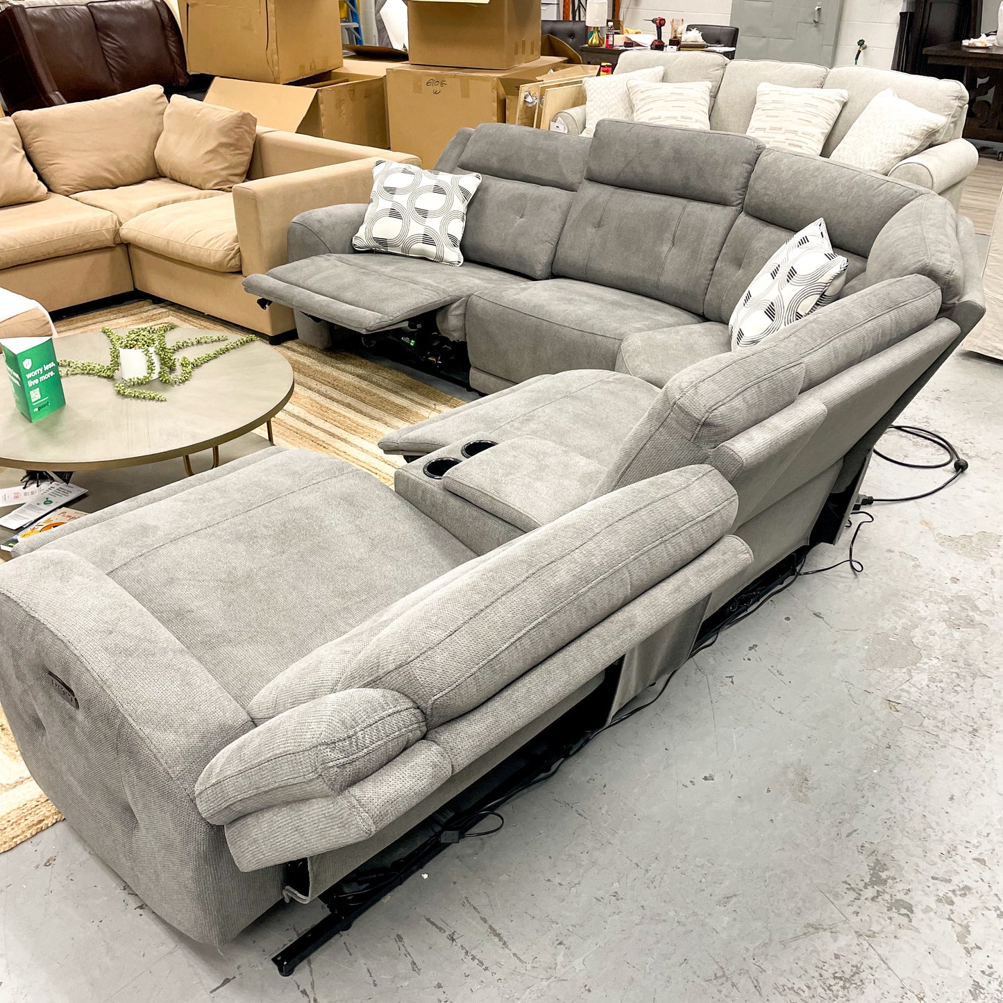 Warehouse M Gray 6pc Sectional w/ Power Recliner and Console