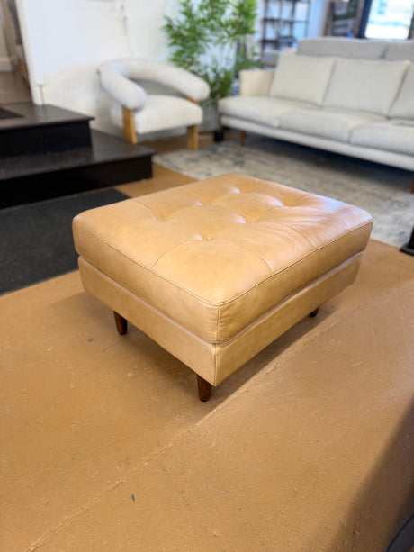 30" Tufted Leather Ottoman (Charme Tan) - Pull Up A Couch
