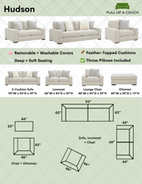 Ashley Furniture Hudson sofa with plush cushions and modern design, shown from the front in this image.