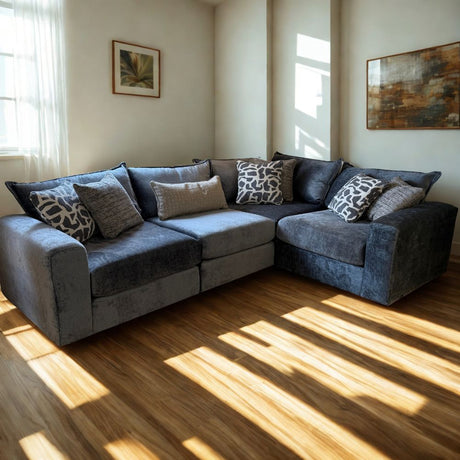 Fusion Barrington 4-piece corner sectional with plush cushions and modern design, shown in a cozy living room setting.