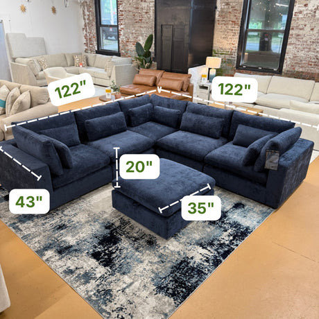 Serenity Cloud 5pc Corner Sectional + Storage Ottoman (Blue) (Clearance)